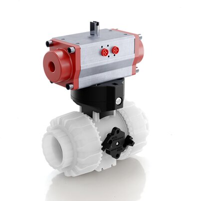 VKDOF/CP DA - ZAWÓR KULOWY 2-DROŻNY DUAL BLOCK® Z SIŁOWNIKIEM PNEUMATYCZNYM