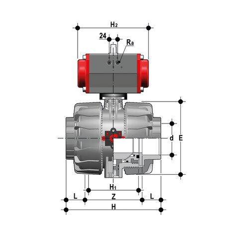 VKDLV/CP DA - ZAWÓR KULOWY 2-DROŻNY DUAL BLOCK® Z SIŁOWNIKIEM PNEUMATYCZNYM