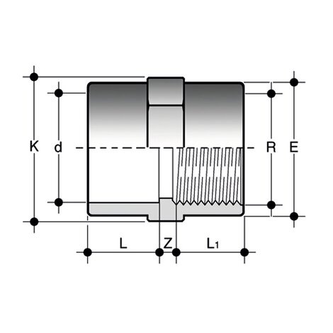 MIFV - ISO-BSP Disegno tecnico del raccordo raccordi di passaggio MIFV
