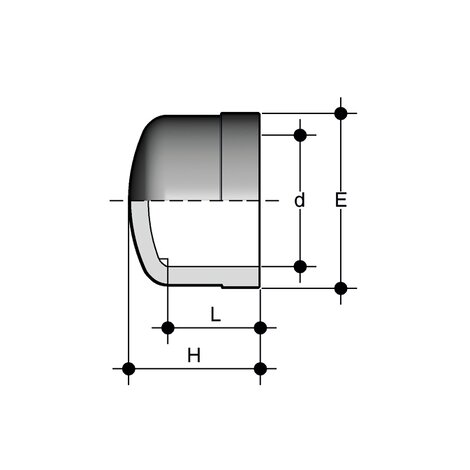 Disegno tecnico del raccordo per incollaggio - calotta CIV