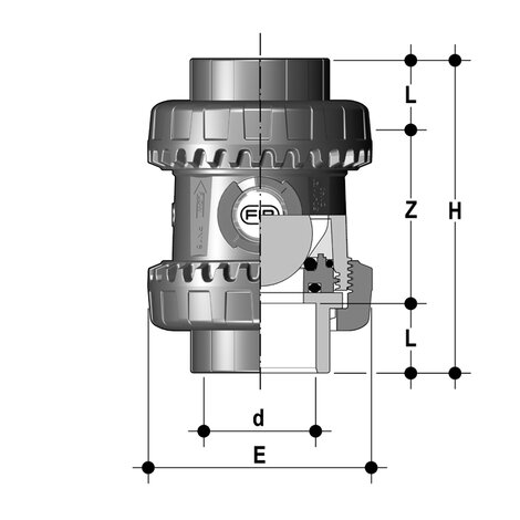 Disegno tecnico delle valvole SXEI, SXEL, SXEA DN 10:50