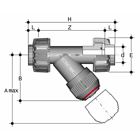 Disegno tecnico del raccoglitore di impurità RVUI RVUA RVUL RVUJ