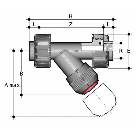 Disegno tecnico RVUFM DN 15:100 in PP-H