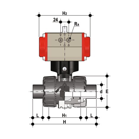 VKDBF/CP NO - ZAWÓR KULOWY 2-DROŻNY DUAL BLOCK® Z SIŁOWNIKIEM PNEUMATYCZNYM