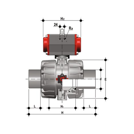 VKDDF/CP NO - ZAWÓR KULOWY 2-DROŻNY DUAL BLOCK® Z SIŁOWNIKIEM PNEUMATYCZNYM