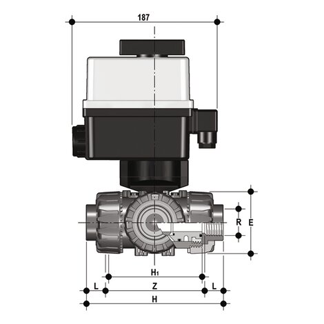 TKDGV/CE 24 V AC/DC - ZAWÓR KULOWY 3-DROŻNY DUAL BLOCK® Z SIŁOWNIKIEM ELEKTRYCZNYM