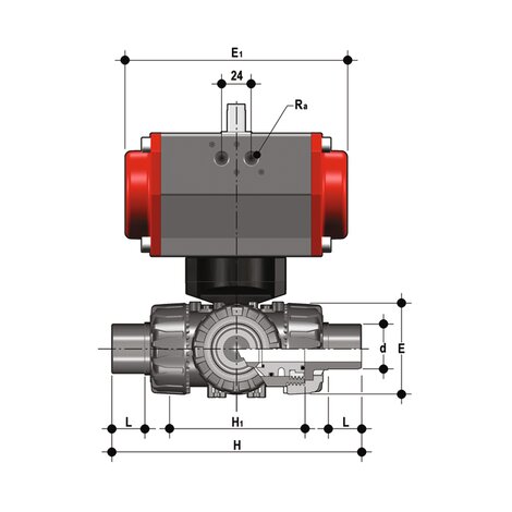 LKDDC/CP SA - ZAWÓR KULOWY 3-DROŻNY DUAL BLOCK® Z SIŁOWNIKIEM PNEUMATYCZNYM