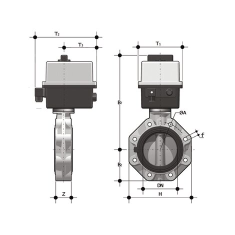 FKOV/CE 90-240V AC LUG ISO-DIN DN 65-100 - PRZEPUSTNICA Z SIŁOWNIKIEM ELEKTRYCZNYM