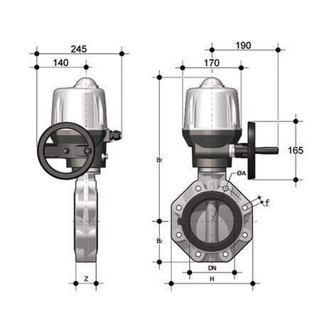 FKOM/CE 24V AC/DC LUG ISO-DIN DN 125-200 - PRZEPUSTNICA Z SIŁOWNIKIEM ELEKTRYCZNYM