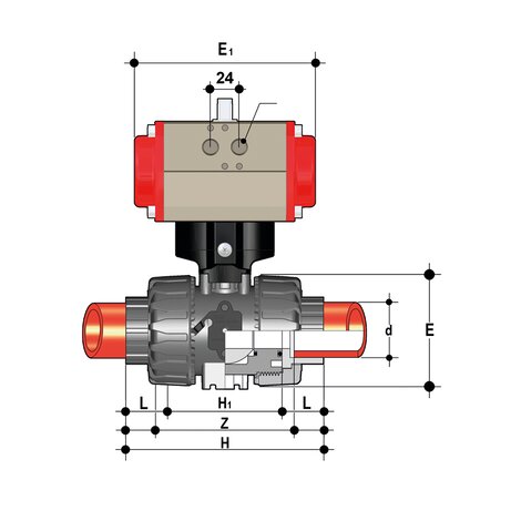 VKDIF/CP NC - ZAWÓR KULOWY 2-DROŻNY DUAL BLOCK® Z SIŁOWNIKIEM PNEUMATYCZNYM