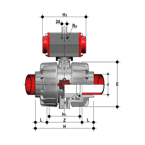 VKDIF/CP NO - ZAWÓR KULOWY 2-DROŻNY DUAL BLOCK® Z SIŁOWNIKIEM PNEUMATYCZNYM