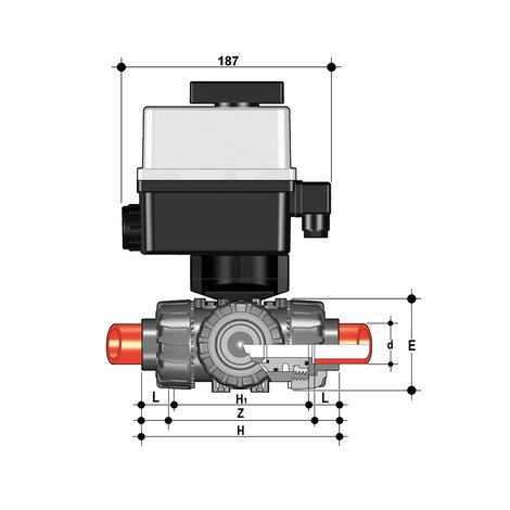 TKDIM/CE 24 V AC/DC - ZAWÓR KULOWY 3-DROŻNY DUAL BLOCK® Z SIŁOWNIKIEM ELEKTRYCZNYM