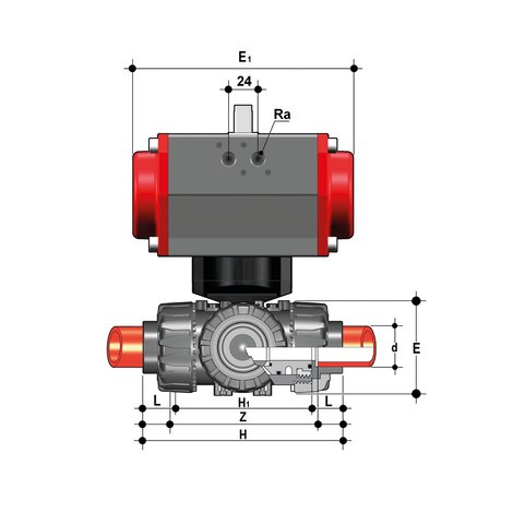 LKDIM/CP SA - ZAWÓR KULOWY 3-DROŻNY DUAL BLOCK® Z SIŁOWNIKIEM PNEUMATYCZNYM