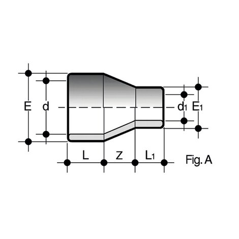 Disegno tecnico del raccordo per incollaggio - riduzioni MRIV fig. A