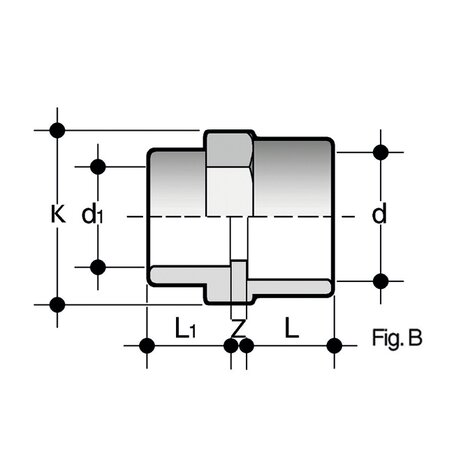 Disegno tecnico MRIV fig. B - ISO-UNI - riduzioni Disegno tecnico del raccordo per incollaggio - riduzioni MRIV fig. B