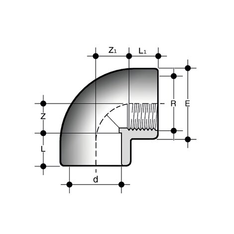 Disegno tecnico del raccordo raccordi di passaggio