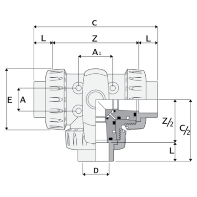 LKDAV - ZAWÓR KULOWY 3-DROŻNY DUAL BLOCK®