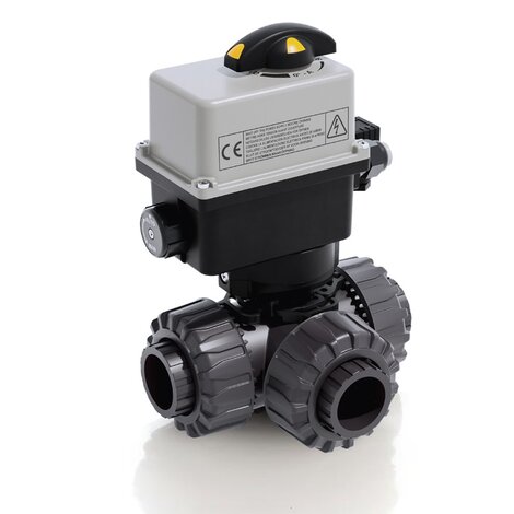 LKDLV/CE 24 V AC/DC - ZAWÓR KULOWY 3-DROŻNY DUAL BLOCK® Z SIŁOWNIKIEM ELEKTRYCZNYM