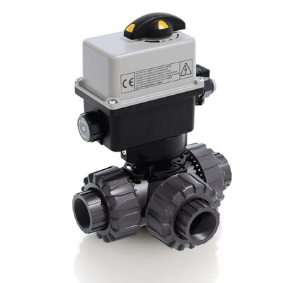 TKDGV/CE 24 V AC/DC - ZAWÓR KULOWY 3-DROŻNY DUAL BLOCK® Z SIŁOWNIKIEM ELEKTRYCZNYM