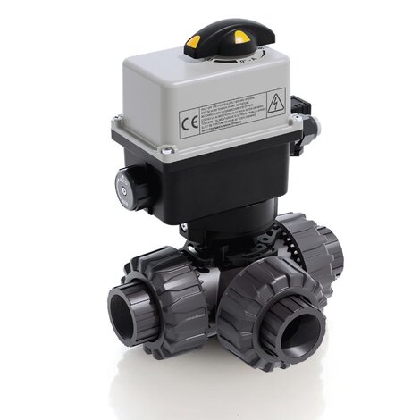 TKDGV/CE 24 V AC/DC - ZAWÓR KULOWY 3-DROŻNY DUAL BLOCK® Z SIŁOWNIKIEM ELEKTRYCZNYM