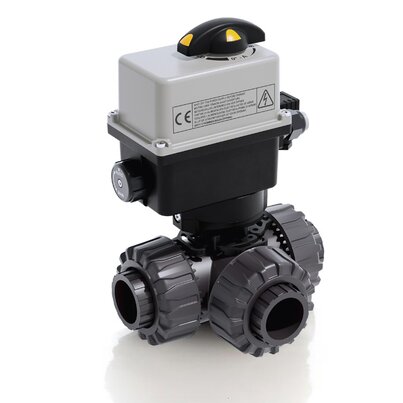 TKDLV/CE 24 V AC/DC - ZAWÓR KULOWY 3-DROŻNY DUAL BLOCK® Z SIŁOWNIKIEM ELEKTRYCZNYM