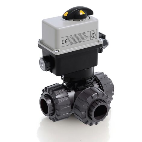 TKDLV/CE 24 V AC/DC - ZAWÓR KULOWY 3-DROŻNY DUAL BLOCK® Z SIŁOWNIKIEM ELEKTRYCZNYM