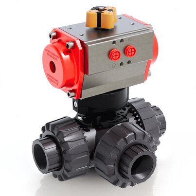 TKDGV/CP DA - ZAWÓR KULOWY 3-DROŻNY DUAL BLOCK® Z SIŁOWNIKIEM PNEUMATYCZNYM