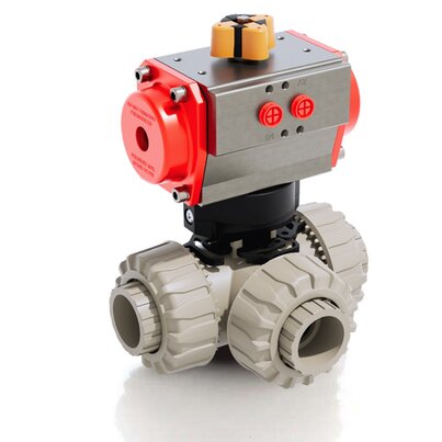 TKDIM/CP DA - ZAWÓR KULOWY 3-DROŻNY DUAL BLOCK® Z SIŁOWNIKIEM PNEUMATYCZNYM