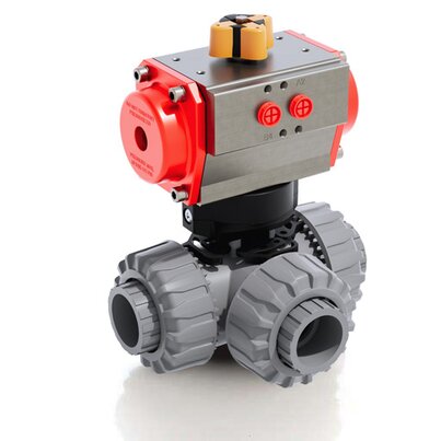 TKDIC/CP DA - ZAWÓR KULOWY 3-DROŻNY DUAL BLOCK® Z SIŁOWNIKIEM PNEUMATYCZNYM