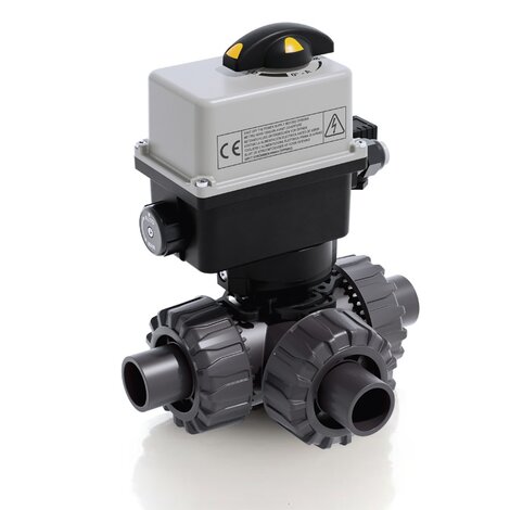 LKDDV/CE 24 V AC/DC - ZAWÓR KULOWY 3-DROŻNY DUAL BLOCK® Z SIŁOWNIKIEM ELEKTRYCZNYM