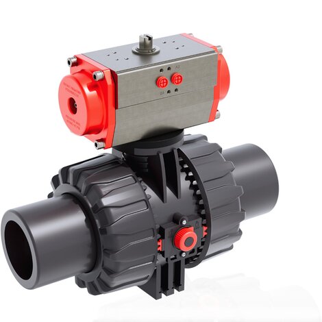 VKDJV/CP DA - ZAWÓR KULOWY 2-DROŻNY DUAL BLOCK® Z SIŁOWNIKIEM PNEUMATYCZNYM