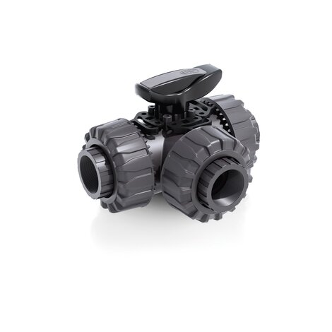 Render della valvola a sfera a 3 vie DUAL BLOCK® LKDFV - DN 10:50 in PVC-U