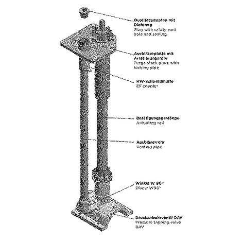 Purge stack GAB for venting PE-HD gas pipes