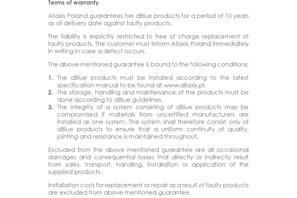 Product Warranty dBlue - 10 Years