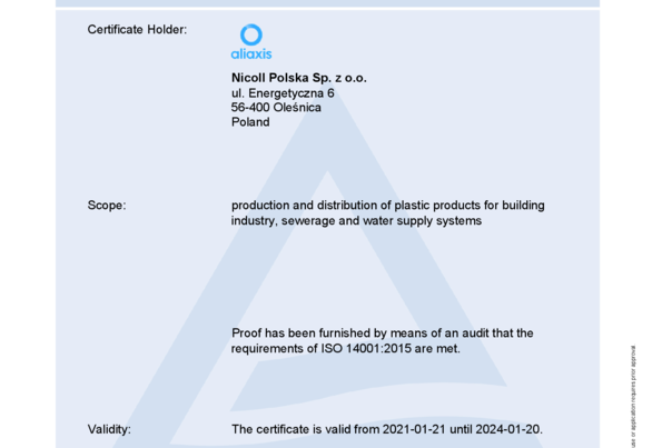 Certyfikat ISO 14001:2015 ENG