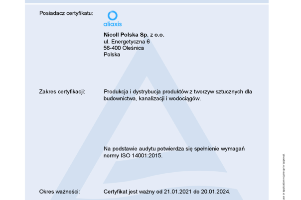 Certyfikat ISO 14001:2015 PL