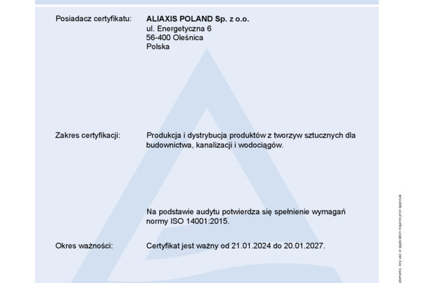 Certyfikat ISO 14001:2015 PL