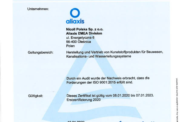Certyfikat ISO 9001:2015 DE
