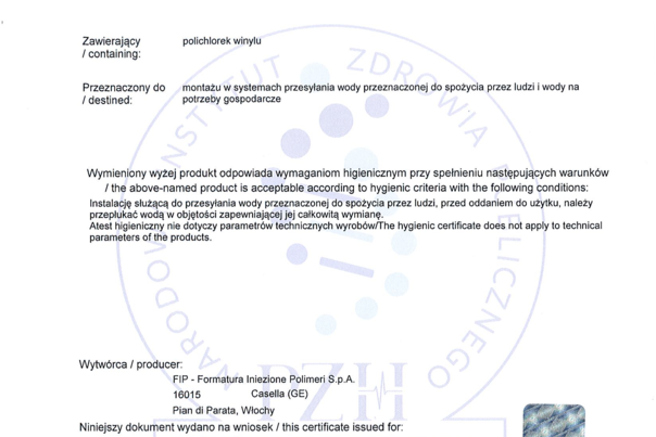 Atest higieniczny - PVC-U FIP